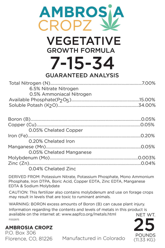 Ambrosia Cropz Vegetative Growth Formula, 25LB