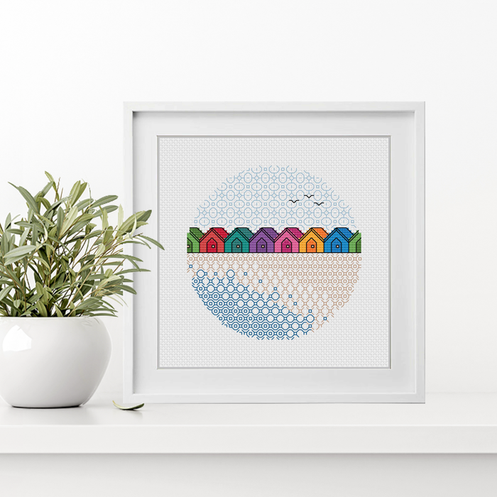Beach Huts Blackwork Pattern by Peppermint Purple