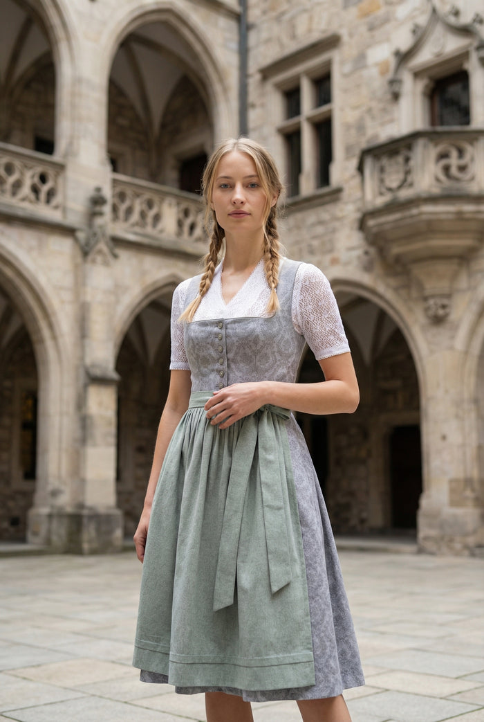 Berwin Long Dirndl 2pcs. 75cm "Christa" grey