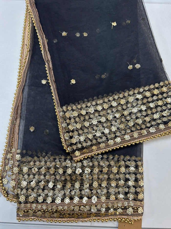 Black sequin net duppata