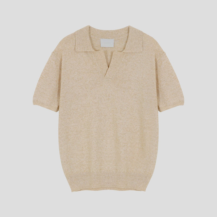 Blend Linen Open Collar Knit