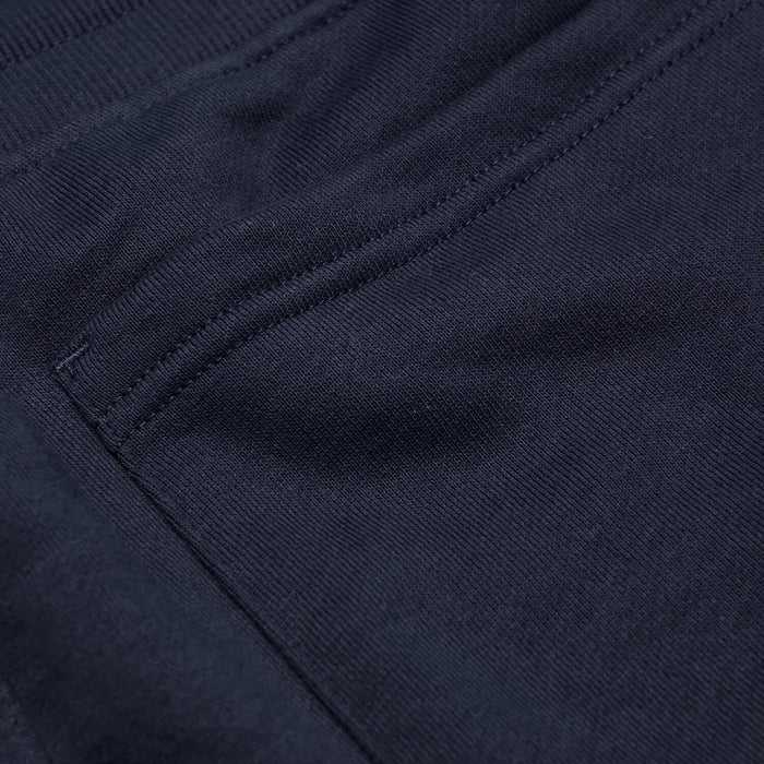 Navy Fleece French Terry Joggers seam detail close-up.