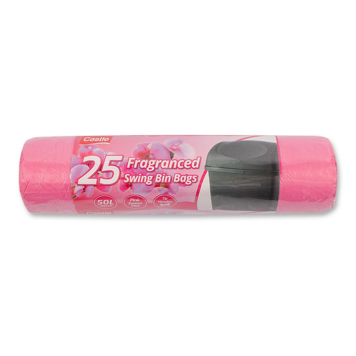 Fragranced Swing Bin Bags 50 Litres 25 Bags Pink Sweet Pea 326036-PINK-SWEET-PEA