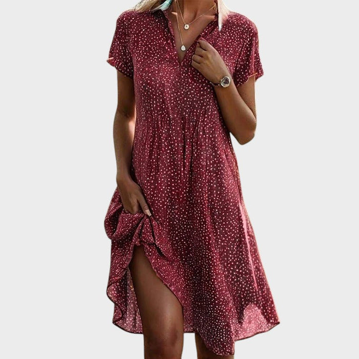 Janina - Robe midi à pois élégante et confortable