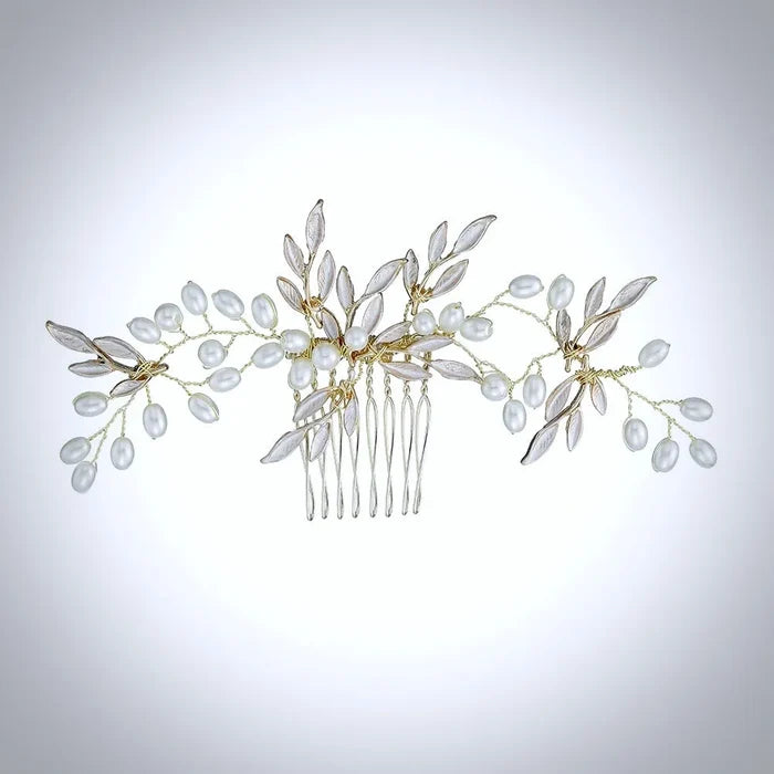 Wedding Hair Accessories - Gold Pearl Bridal Hair Comb