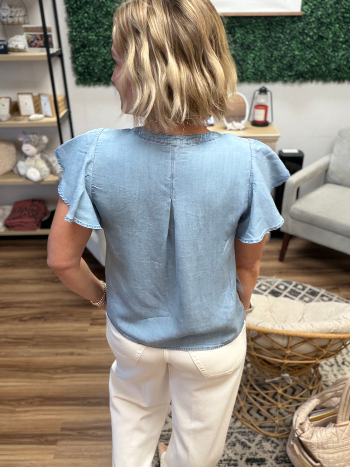 Liverpool - Flutter Sleeve Popover Blouse with Pintucks