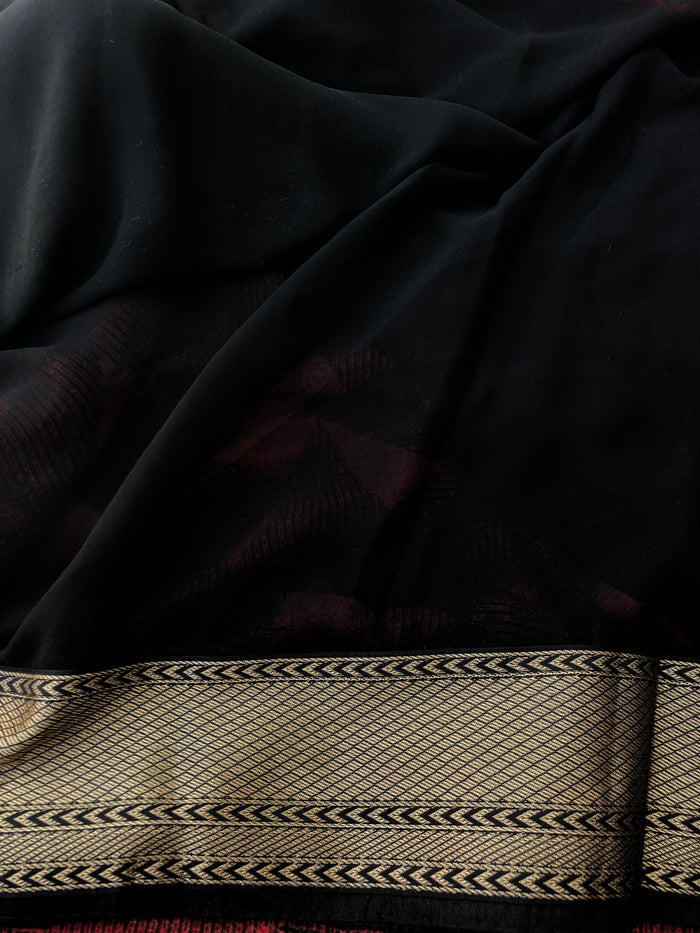 Maroon Black georgette saree
