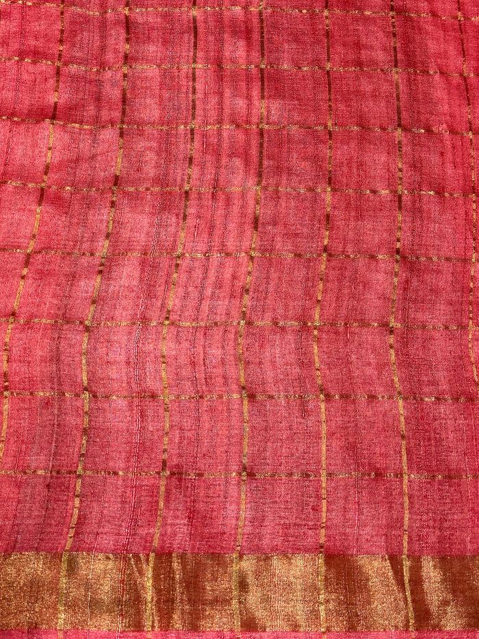 Maya Sapling Tussar Saree - Dark Green and Coral