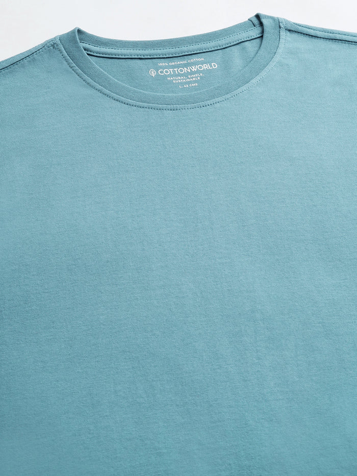 Men's 100% Cotton Crew Neck T Shirt Blue