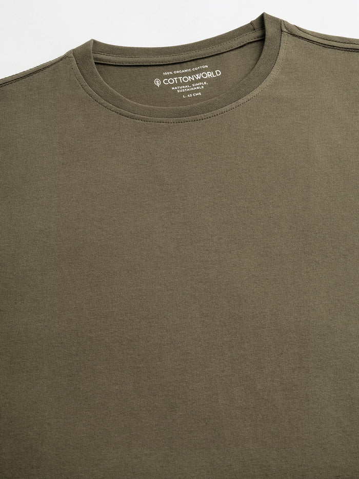 Men's 100% Cotton Crew Neck T Shirt Brown