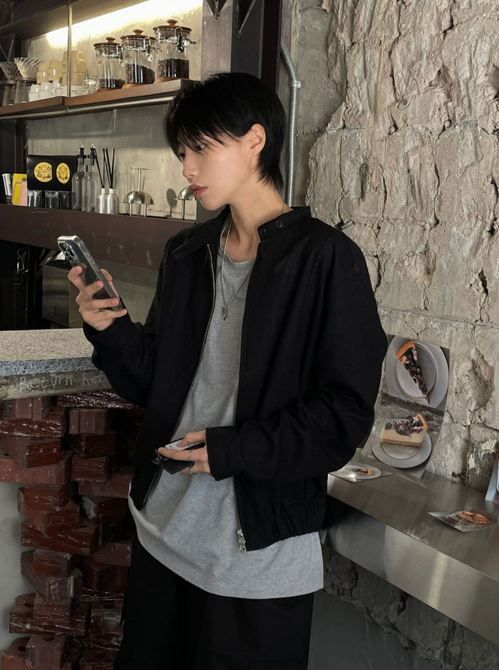 Minimal Stand Collar Zip Jacket