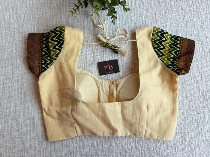 Off white ajrakh short sleeve blouse