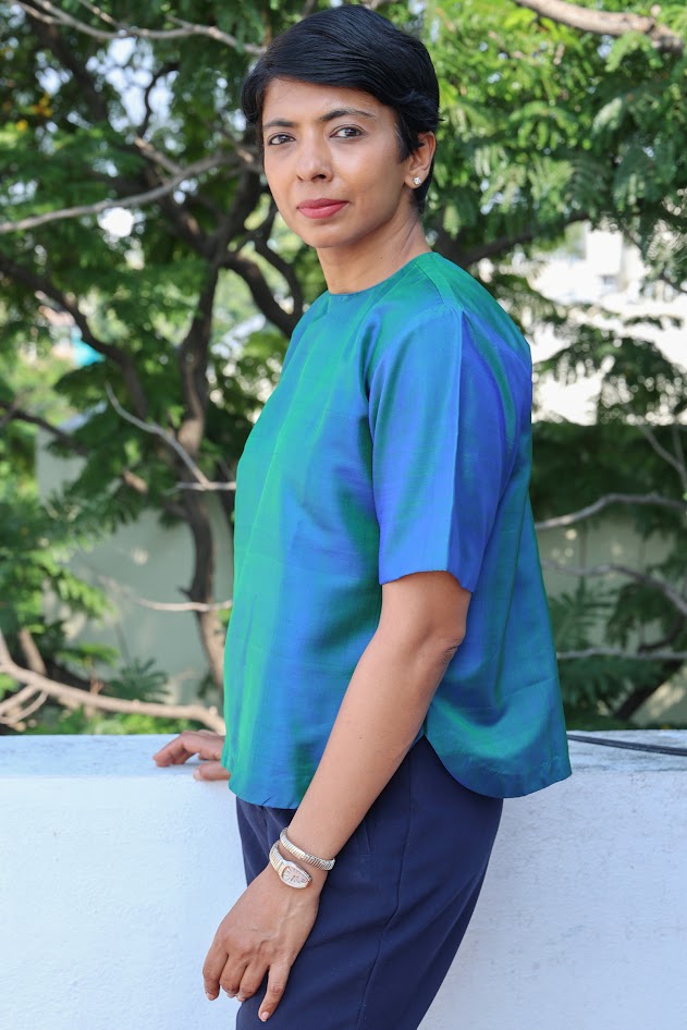 Peacock blue silk top