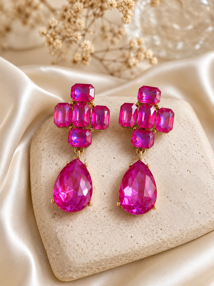 Pink Aurora Crystal Drop Earrings