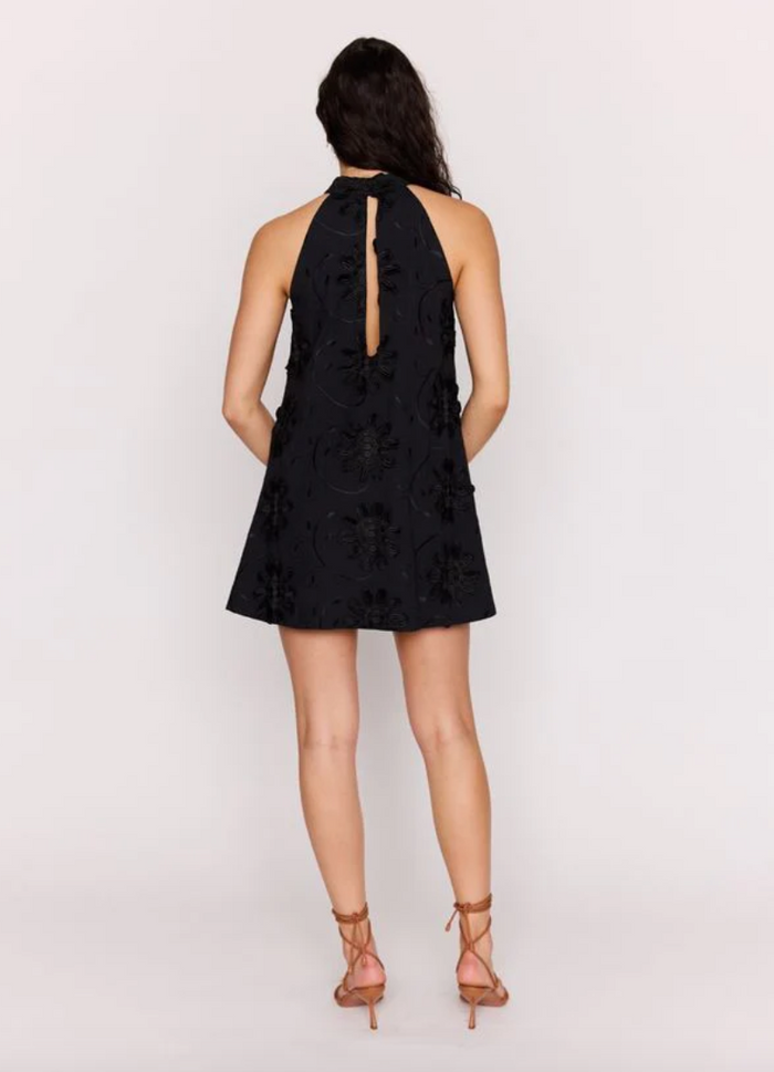 Roma High Neck Mini Dress - Black