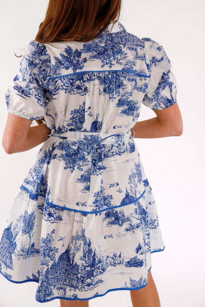 Landscape Print Tiered Dress- Coastal Grandmother Dress- Umgee Blue Print Dress