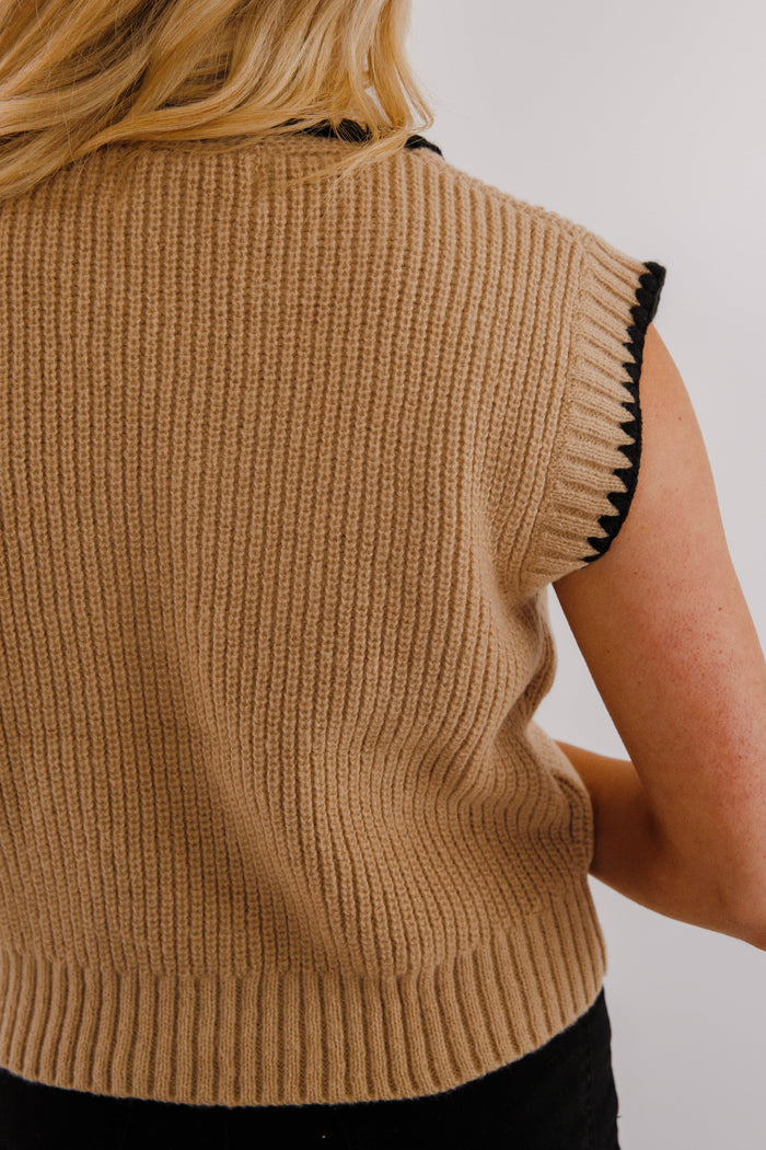 Sleeveless Cardigan Sweater- Women's Necktie Sweater- Women's &Merci Sweaters