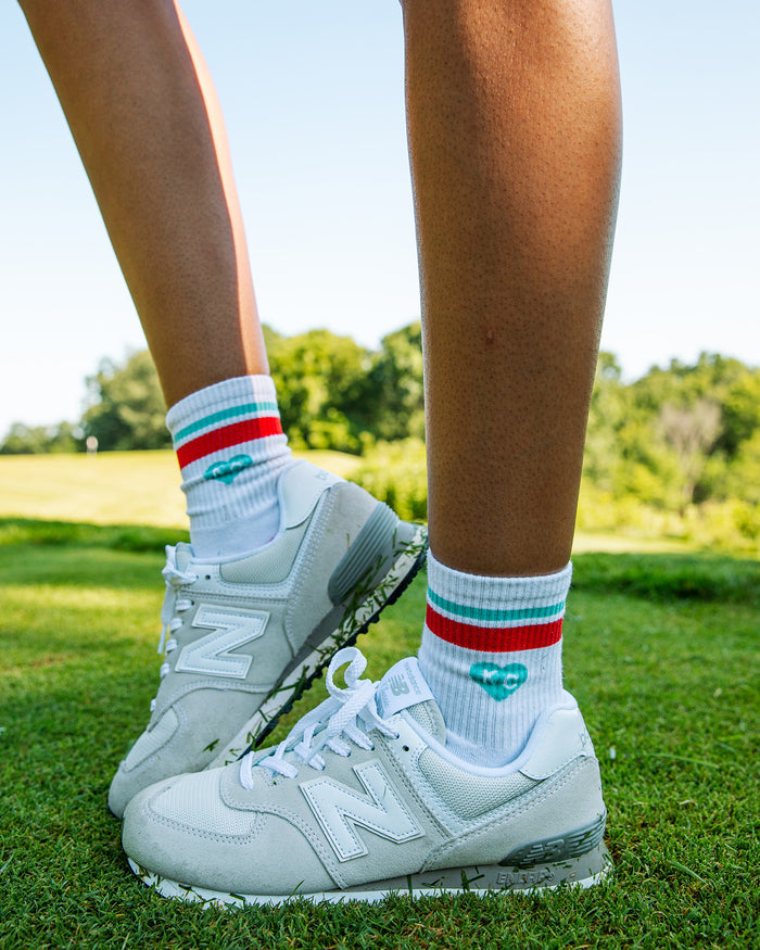 Teal KC Heart Striped Short Crew Socks