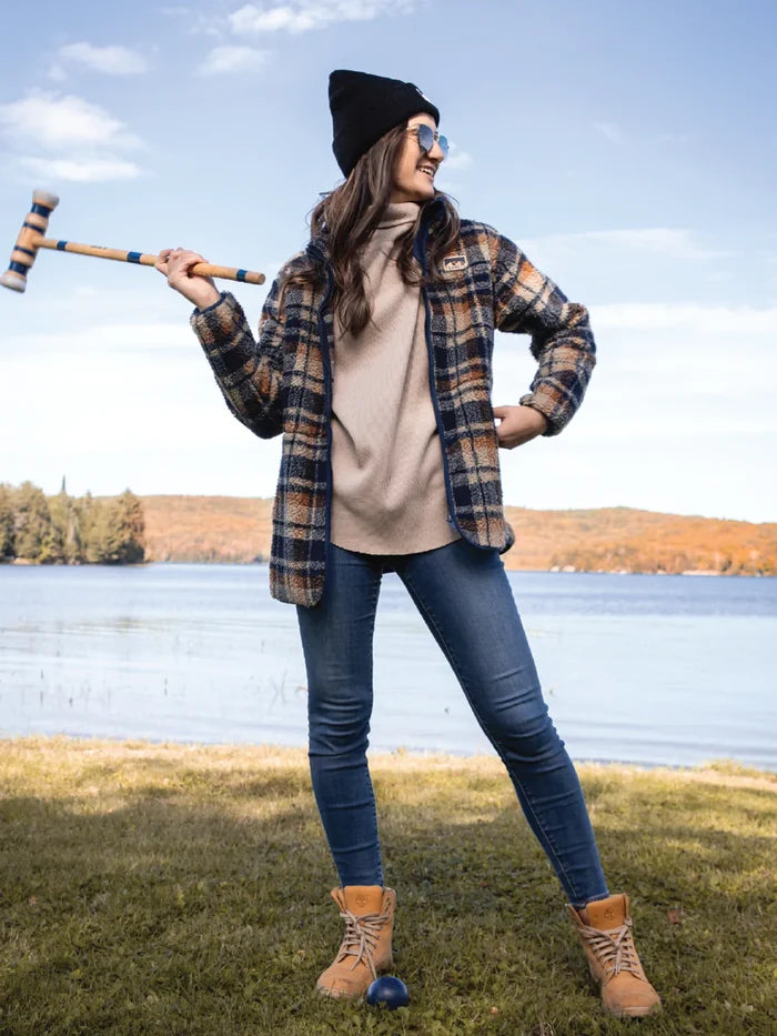 TEAMLTD Ladies Teddy Zip Jacket Blue Plaid