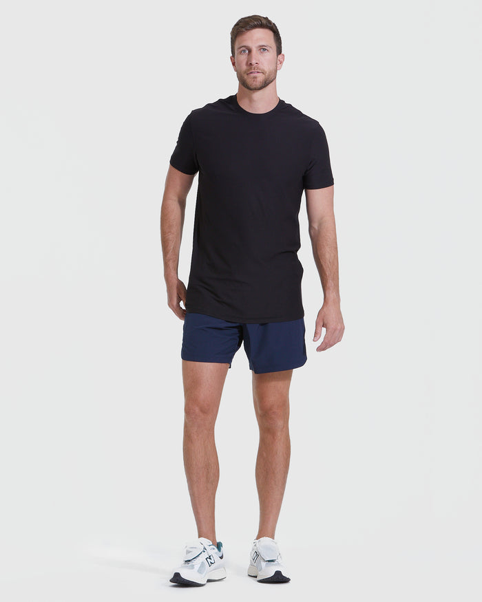 Model wearing Timeless Tall Active Crew T-shirt, showcasing athletic fit.