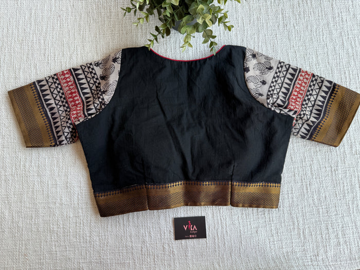 V neck black cotton blouse