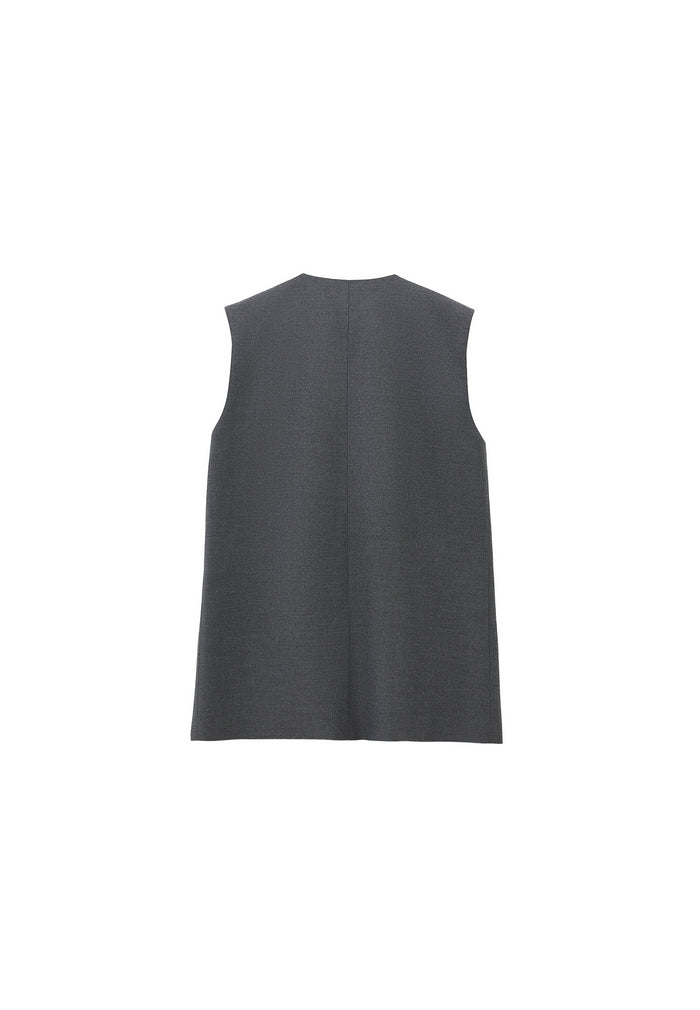 V Neck Button Detailed Oversize Vest - ANTHRA MELANGE