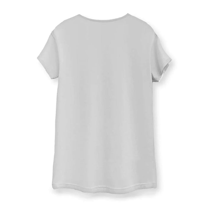 Very Nice Women's Tee - The recursive Droste effect tunnel featuring the amber-furred canine (#CD853F) in sunglasses against a muted slate blue background (#778899), anchored by the vertical stack of pixelated "very nice" text (#1C1C1C).