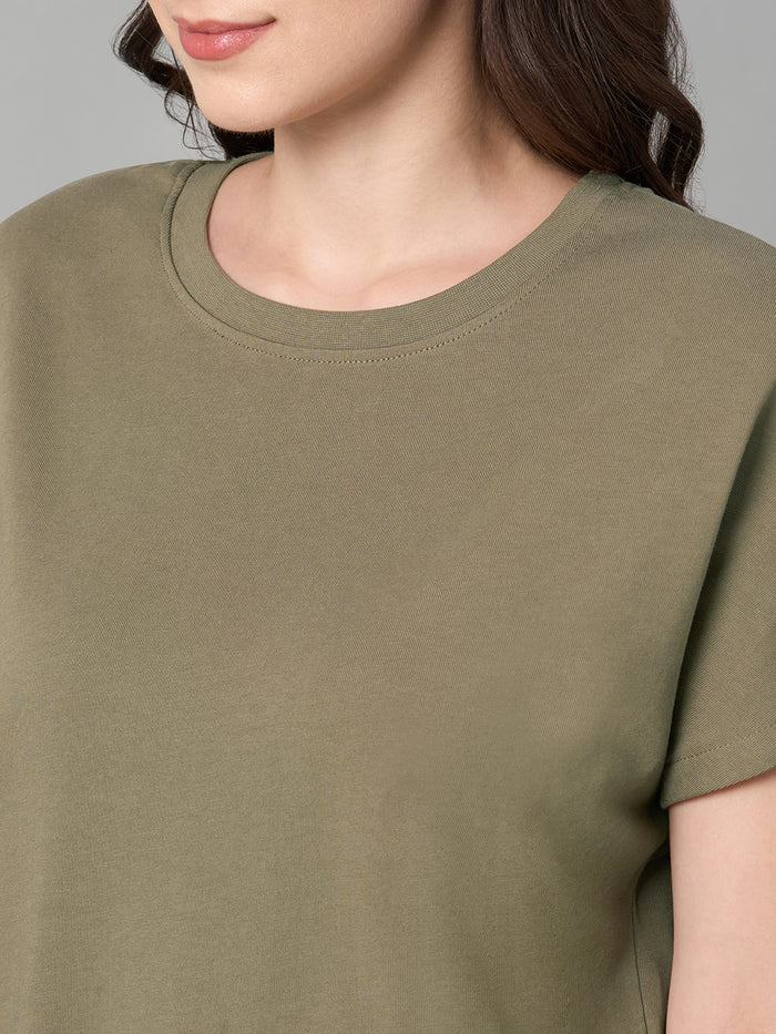 Women's 100% Cotton Loose Fit Tshirt Khaki