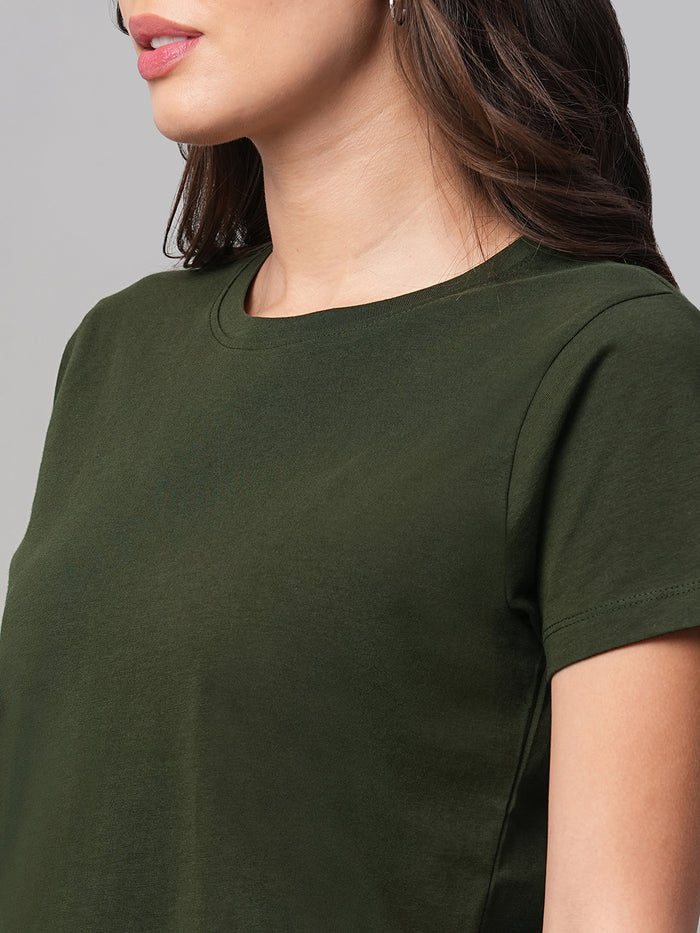 Women's 100% Cotton Regular Fit Tshirt Green