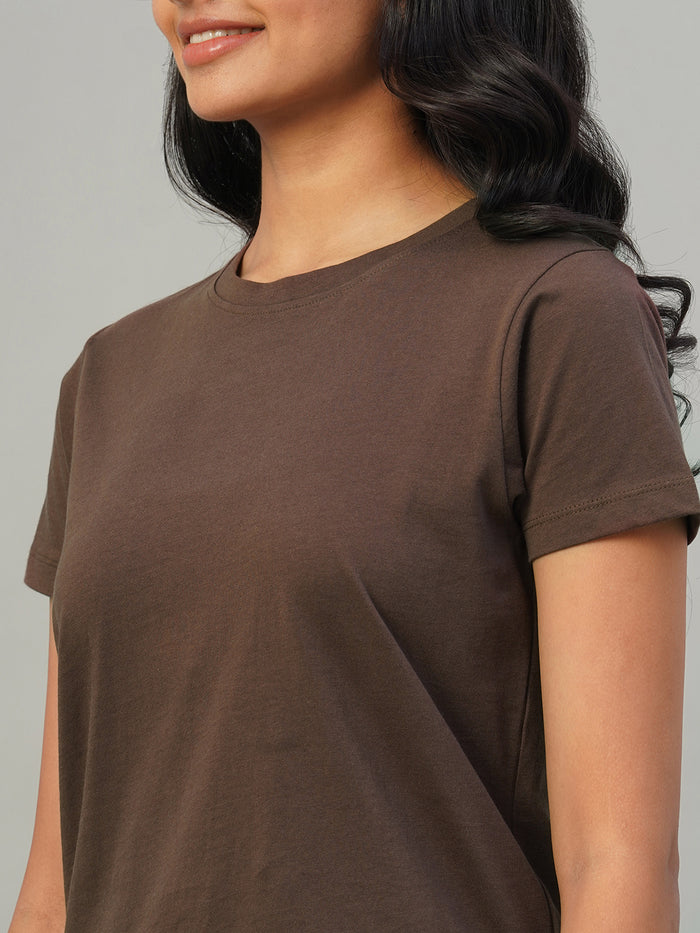 Women's 100% Cotton Slim Fit Tshirt Brown