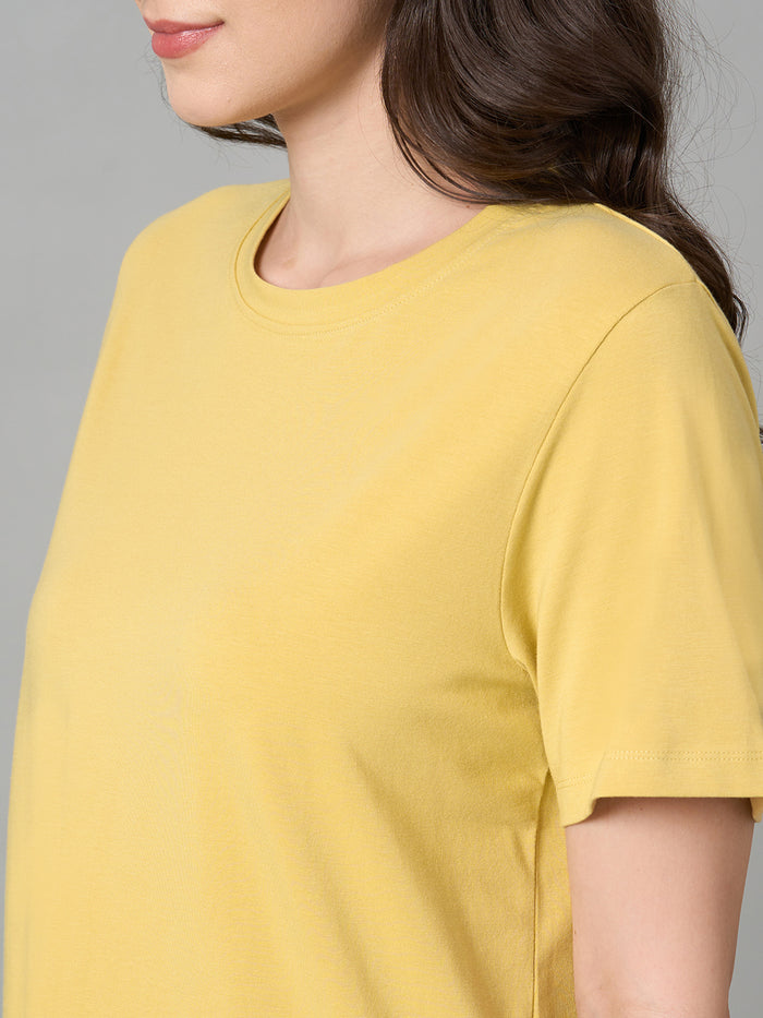 Women's Cotton Bamboo Elastane Regular Fit Tshirt Mustard