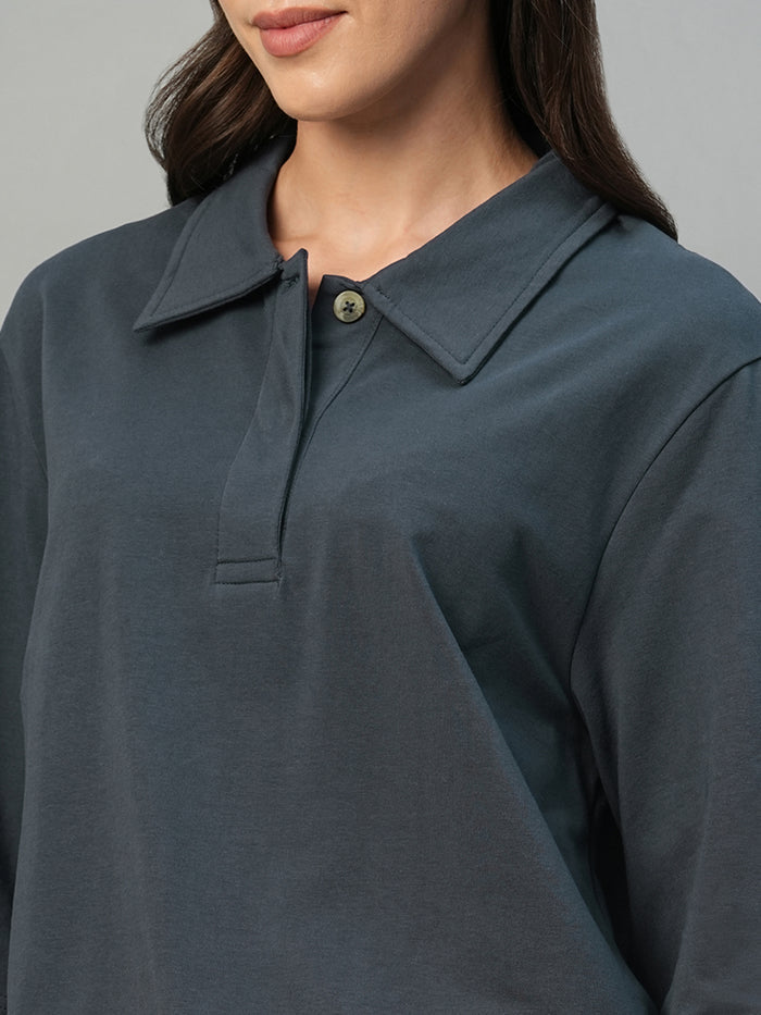 Women's Cotton Elastane Regular Fit Tshirt Navy