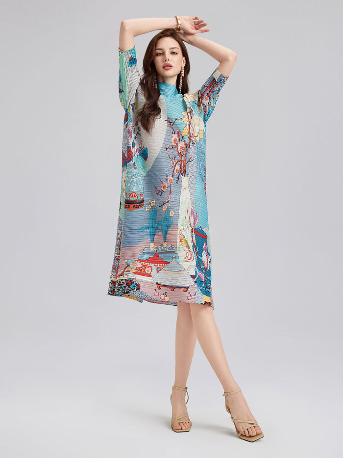 Women's designer floral dress with refined details