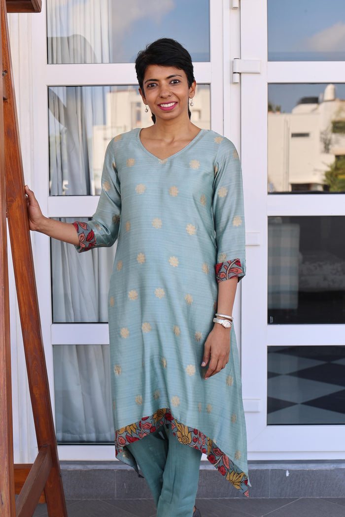 Asymmetric silk kurta