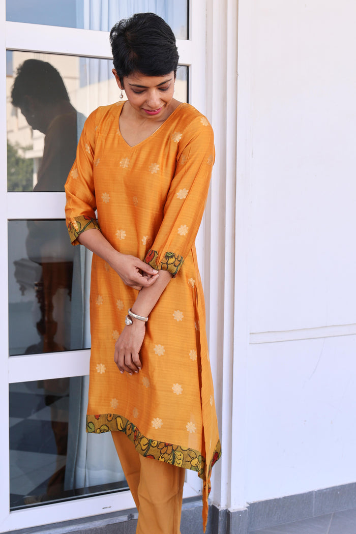 Asymmetric silk kurta