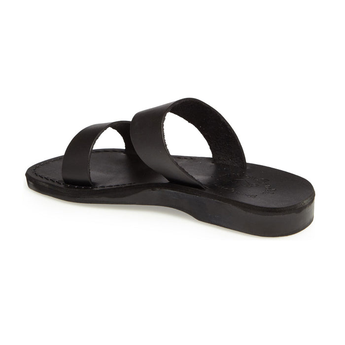 Aviv black, handmade leather slide sandals - back View