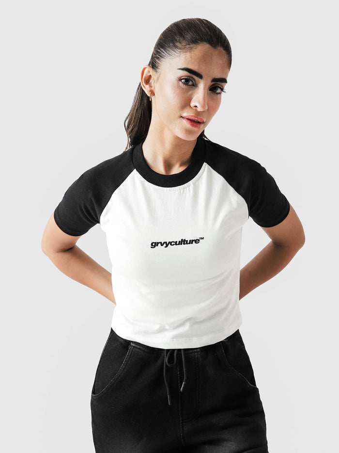 Black basic babytee female model front view Pakistan – GROOVY