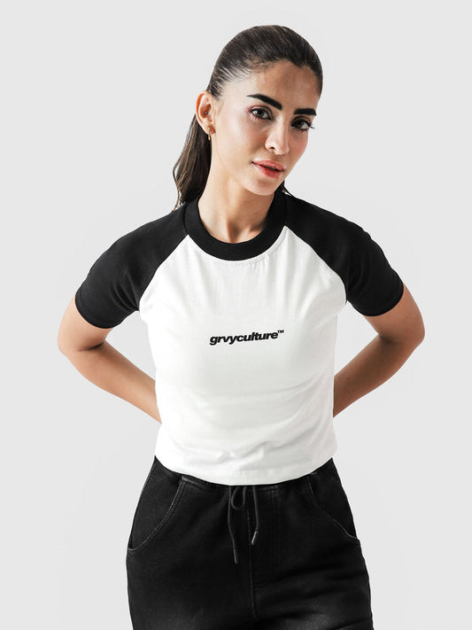 Black basic babytee female model front view Pakistan – GROOVY
