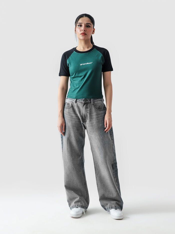 Green basic babytee female model front view Pakistan – GROOVY