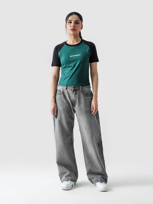 Green basic babytee female model front view Pakistan – GROOVY