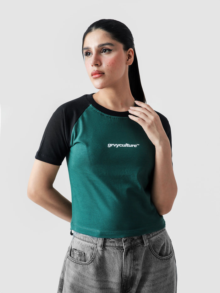 Green basic babytee female model side view Pakistan – GROOVY