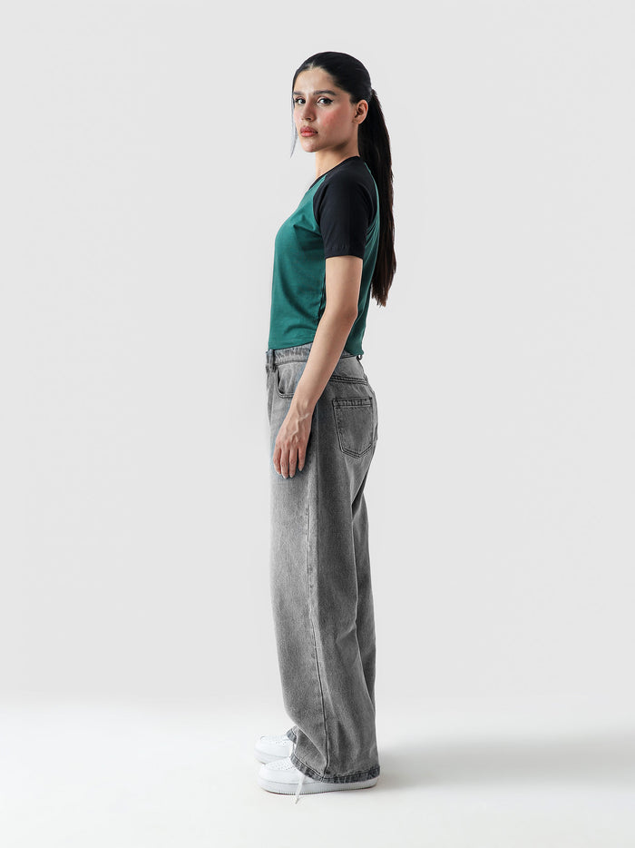 Green basic babytee female model full body front view Pakistan – GROOVY