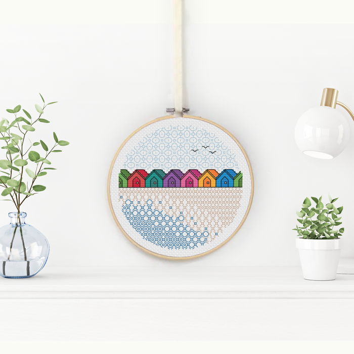 Beach Huts Blackwork Pattern by Peppermint Purple