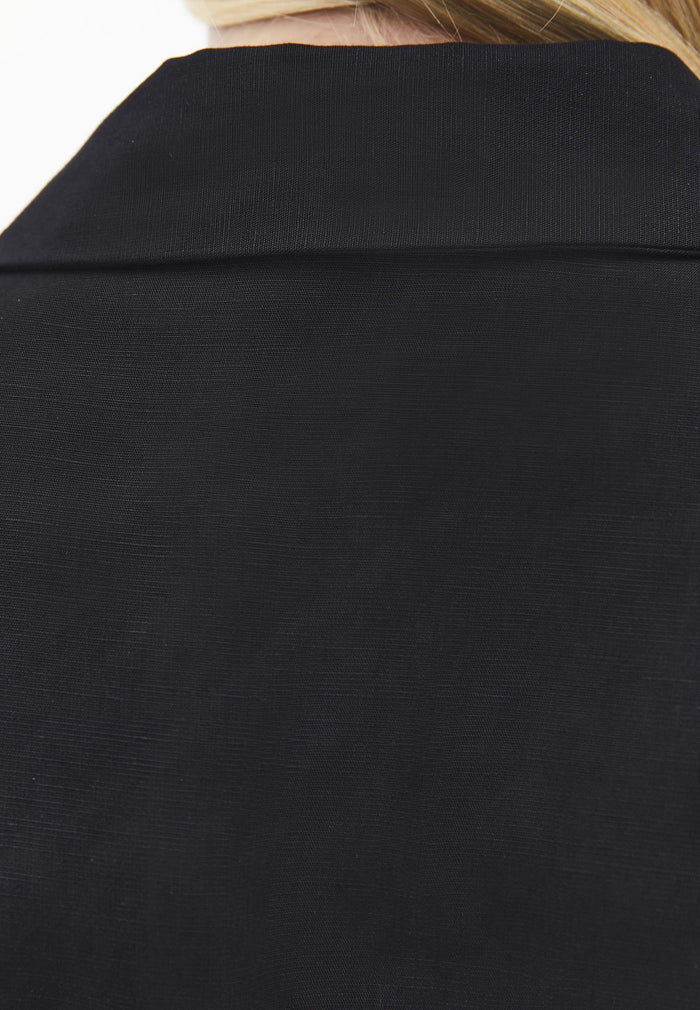 Belt Detailed Long Shirt Collar Dress - BLACK