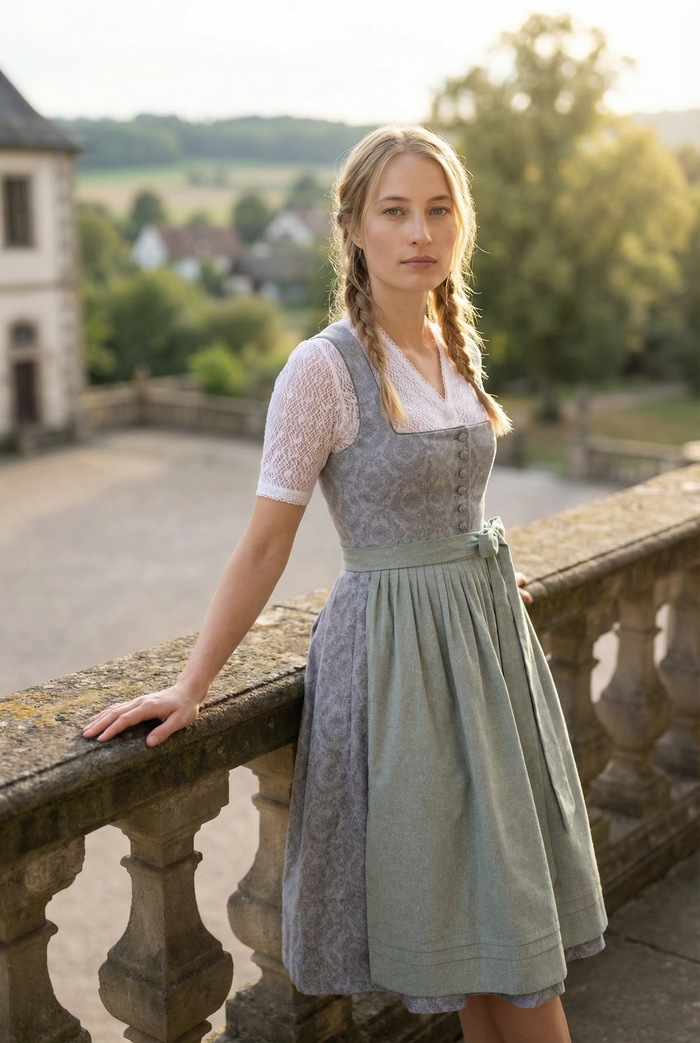 Berwin Long Dirndl 2pcs. 75cm "Christa" grey