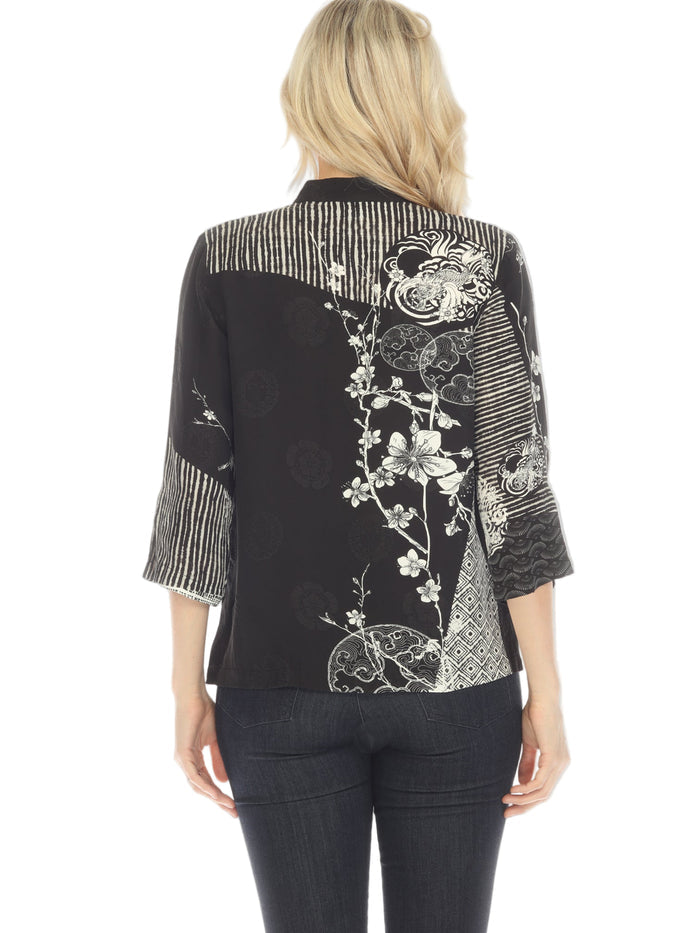 Black & Ivory Artistic Silk-Blend Blouse - 1213BWDB - Size XL Only!
