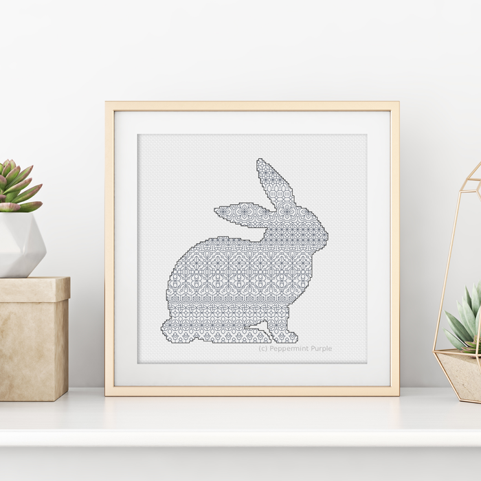 Blackwork Bunny Rabbit Blackwork Pattern by Peppermint Purple