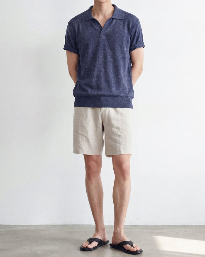 Blend Linen Open Collar Knit