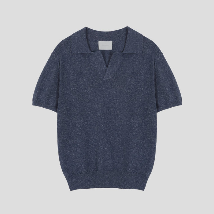 Blend Linen Open Collar Knit