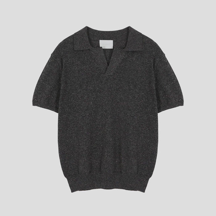Blend Linen Open Collar Knit
